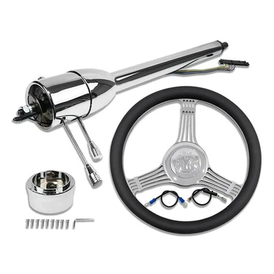 Chrome Tilt Manual 30" Steering Column w/14" Billet Steering Wheel & Horn Button - Imagen 1 de 4