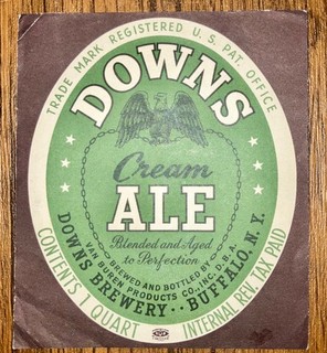 Quart Size Downs Van Buren Products Buffalo NY Cream Ale birra etichetta IRTP raro