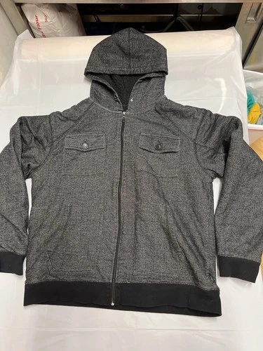 Ocean Current Sherpa Lined Full Zip Hoodie Jacket Mens Large Gray Herringbone - product listing photo