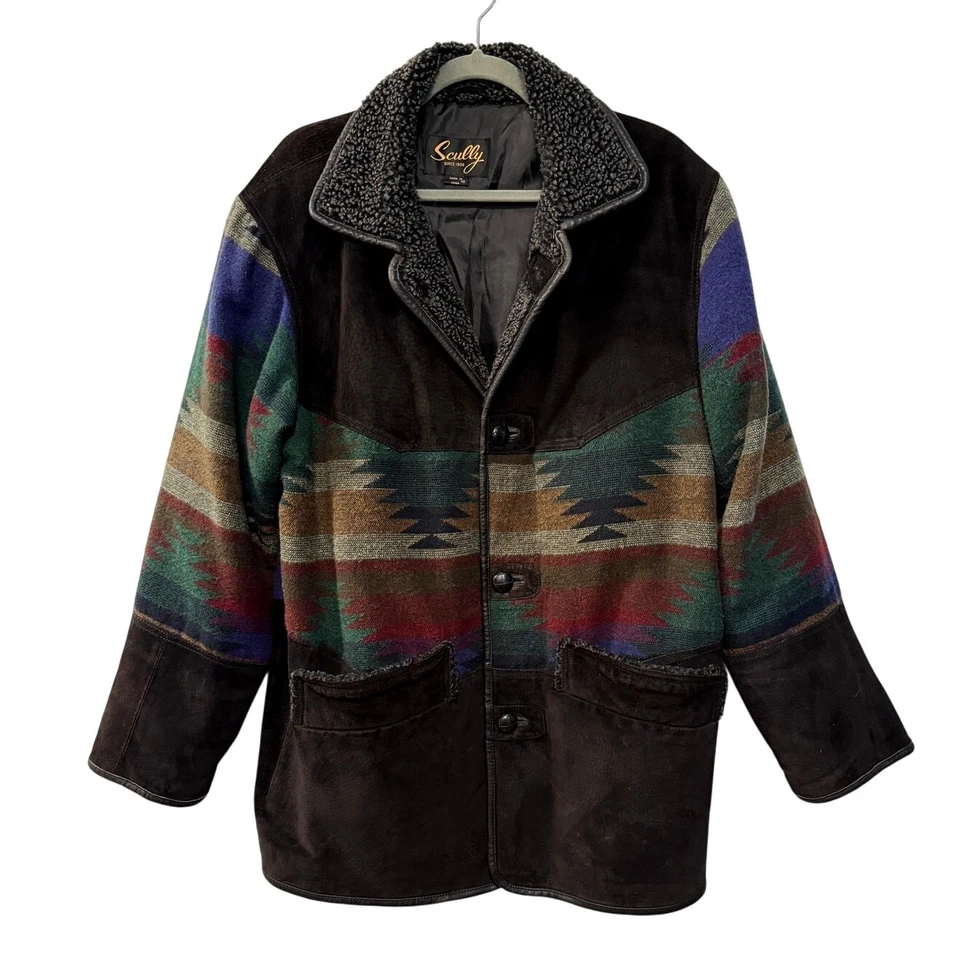 Scully M Vintage Southwestern Jacket Suede & Wool Aztec Western Coat Sherpa 40 - Image 2 of 4