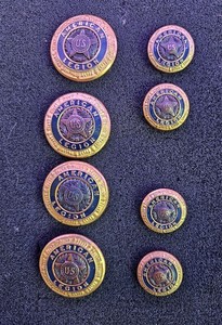 Early American Legion Uniform Buttons - Complete Matched Set (8) - 1919 Patent