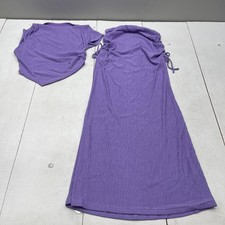 Purple Two Piece Skirt Set Womens Large Textured Ruched Side Midi Outfit
