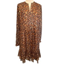 Vince Camuto Abstract Print Dress Womens Small Navy Brown Metallic Long Sleeve