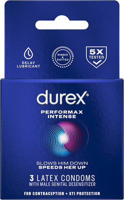 Durex Performax Intense Condoms, Ultra Fine, Ribbed, Dotted with Delay Lubricant
