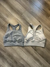 ( 2) Alo Yoga Serenity Alosoft Sports Bra Blue & Gray Size Small Womens Athletic