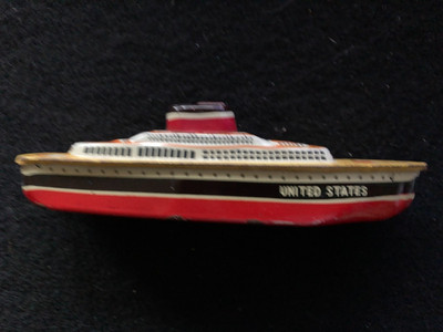 VTG Tin Toy * UNITED STATES CRUISE SHIP *Mid-Century *Single Stack * 6 1/4'' long