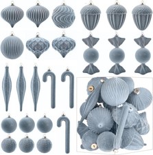 Velvet Ornaments for Christmas Tree Decorations - Dusty Blue Flocked Grey