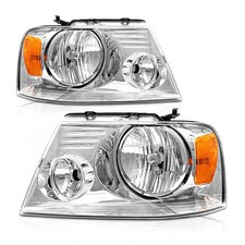 Pair Chrome Headlights For 2004-2008 Ford F-150 F150 Halogen Headlamps Lhrh
