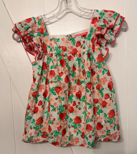 Isaac Mizrahi New York Girl's Strawberry Floral Ruffle Pink Shirt Size 7/8
