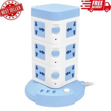 12 Way Tower Extension Lead Plug Socket USB Multi Socket Vertical Power Strip