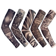 Fake Temporary Tattoo Arm Sleeves Arts Slip on Medium, 5pcs Black
