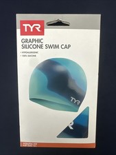New TYR Tie Dye Graphic 100 Silicone Blue Green Swim Swimming Cap Youth Fit