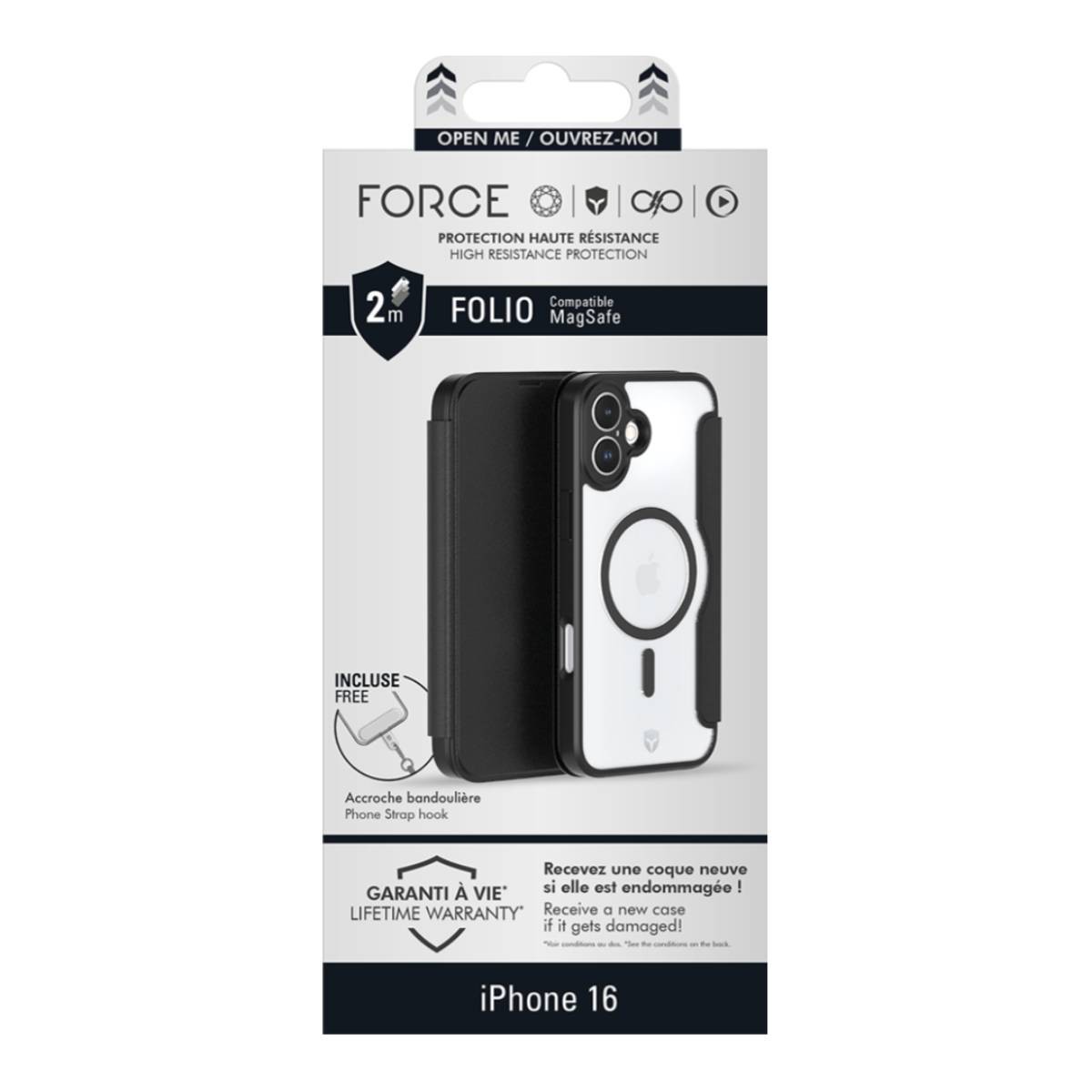 Coque iPhone 16 folio renforcée antichoc avec rabat magnétique