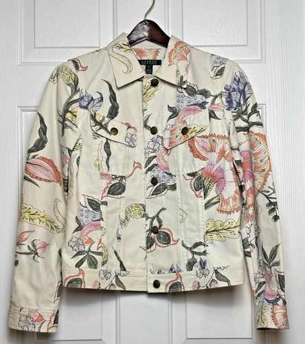 Lauren Ralph Lauren Floral Jean Jacket Women’s S 100% Cotton (Stain on Sleeve)