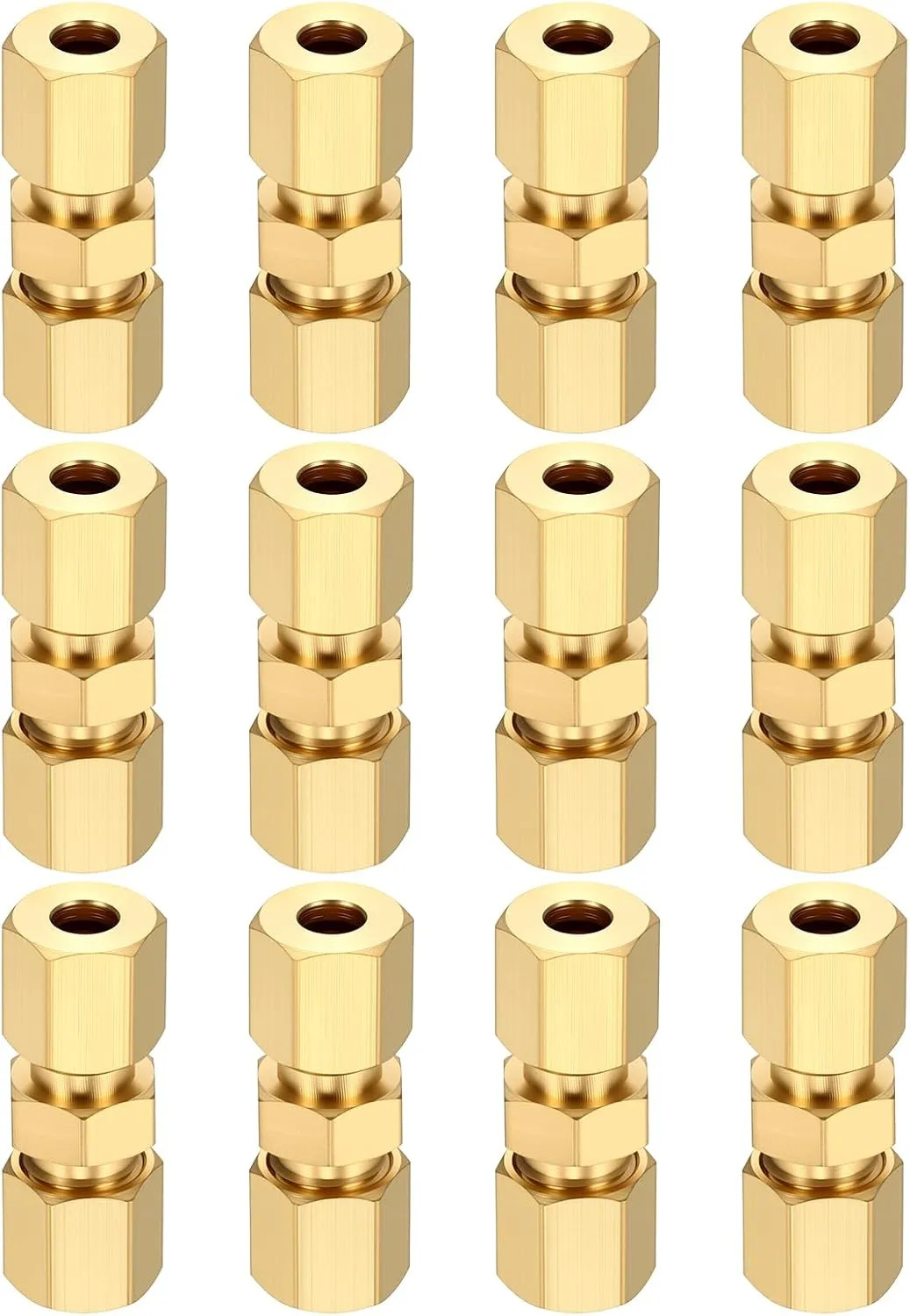 12 Pack 3/16 Inch Brass Compression Union Connector Straight Pipe Fitting Ada...