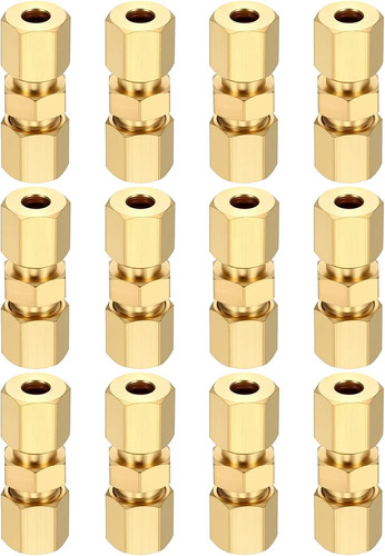 12 Pack 3/16 Inch Brass Compression Union Connector Straight Pipe Fitting Ada...