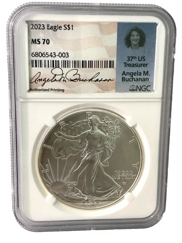 2023 American Silver Eagle T2  $1 NGC MS70 Angela Buchanan Signed Label