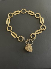 9ct Gold Fancy Link Bracelet With Heart Padlock & Safety Chain 8.3g Hallmarked