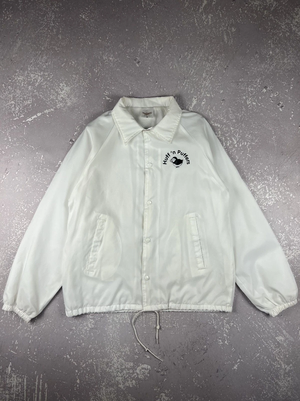 80s 90s Vintage Auburn Huff&Puffers Made in Usa Coach Jacket mens Medium White