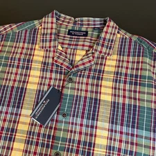 Roundtree & Yorke Plaid Shirt Short Sleeve Button Up Colorful Mens XXL 2XL NWT