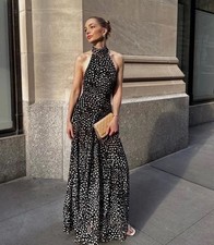 NWT_ZARA SS25 WOMAN POLKA DOT HALTER DRESS Black / White | 5039/227_S,M,L