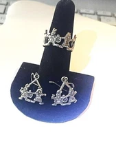 Vintage Disney Sterling Alice in Wonderland Ring Size 7 & Earrings Set