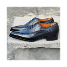 Handcrafted Men's Black Color Leather Oxford Lace Up Formal Casual Wear Shoe Men