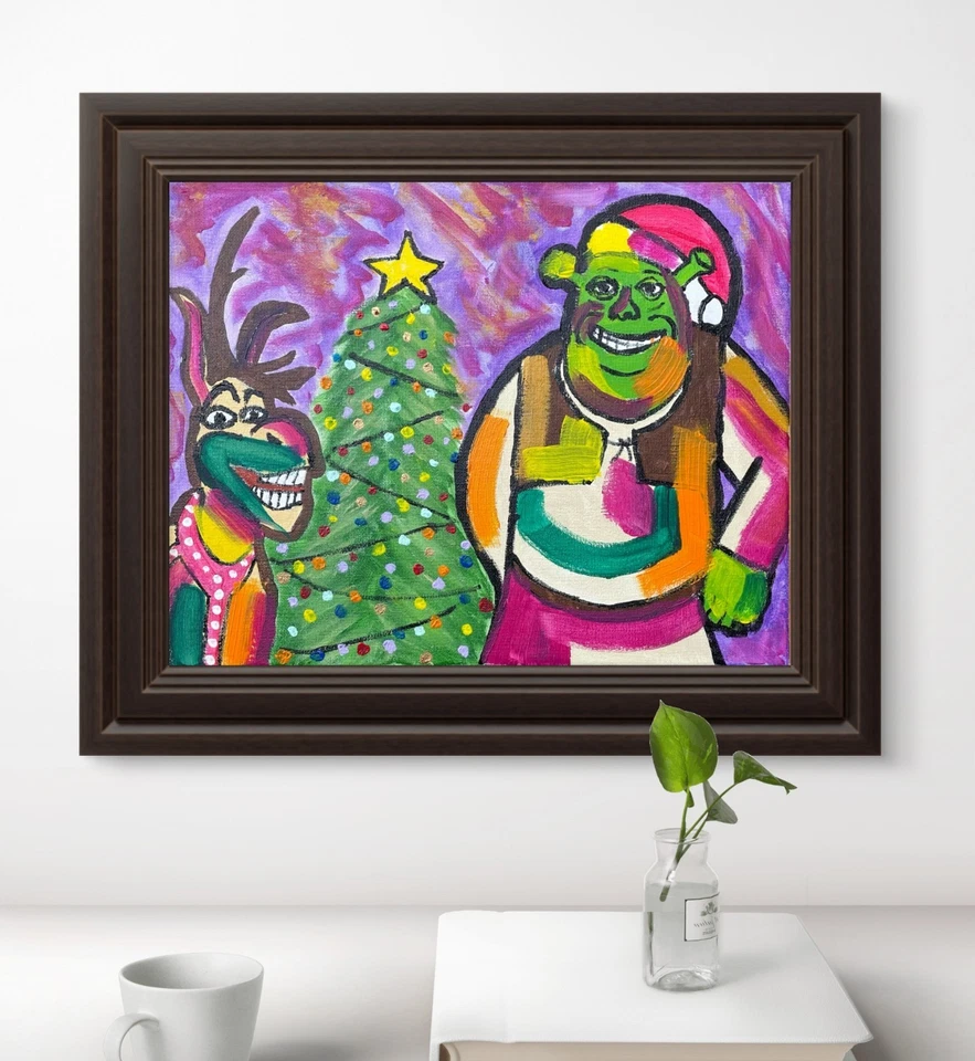 ÚNICO "Shrek and Donkey" 11x14 Lienzo Expresionismo Diseño Abstracto Arte en el Hogar Foto 4 de 4