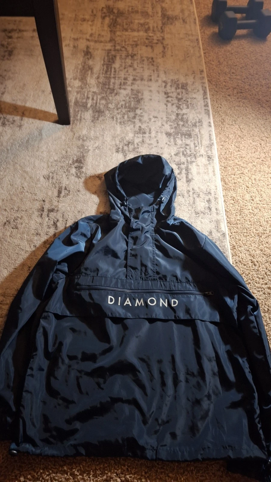 Diamond Supply Co Windbreaker Pullover Small Blue Green 1/4 Zip Hood Spell Out