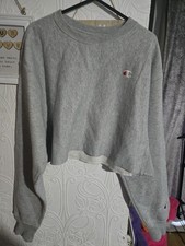 Champion Grey Crop Sweatshirt Womens Size Medium Long Sleeve