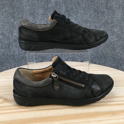 Hartjes XS Shoes Womens 8 Casual Side Zip Lace Up Sneakers Black Gray Leather
