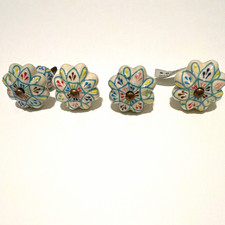 4-Pack Flower Ceramic Cabinet Knobs White Multicolor w/Screws