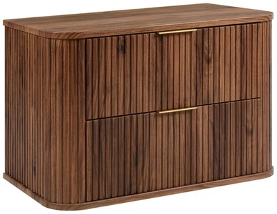 Meuble sous-lavabo salle de bain ELEGANCE 80 cm façade rainurée noyer - Photo 1/4