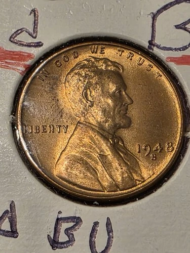 1948-S Lincoln Wheat Cent Penny  GEM RED BU ++++   Lustrous  RD++++