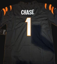 youth size cincinnati bengals #1 ja'marr chase size s-xl black stitched nwt
