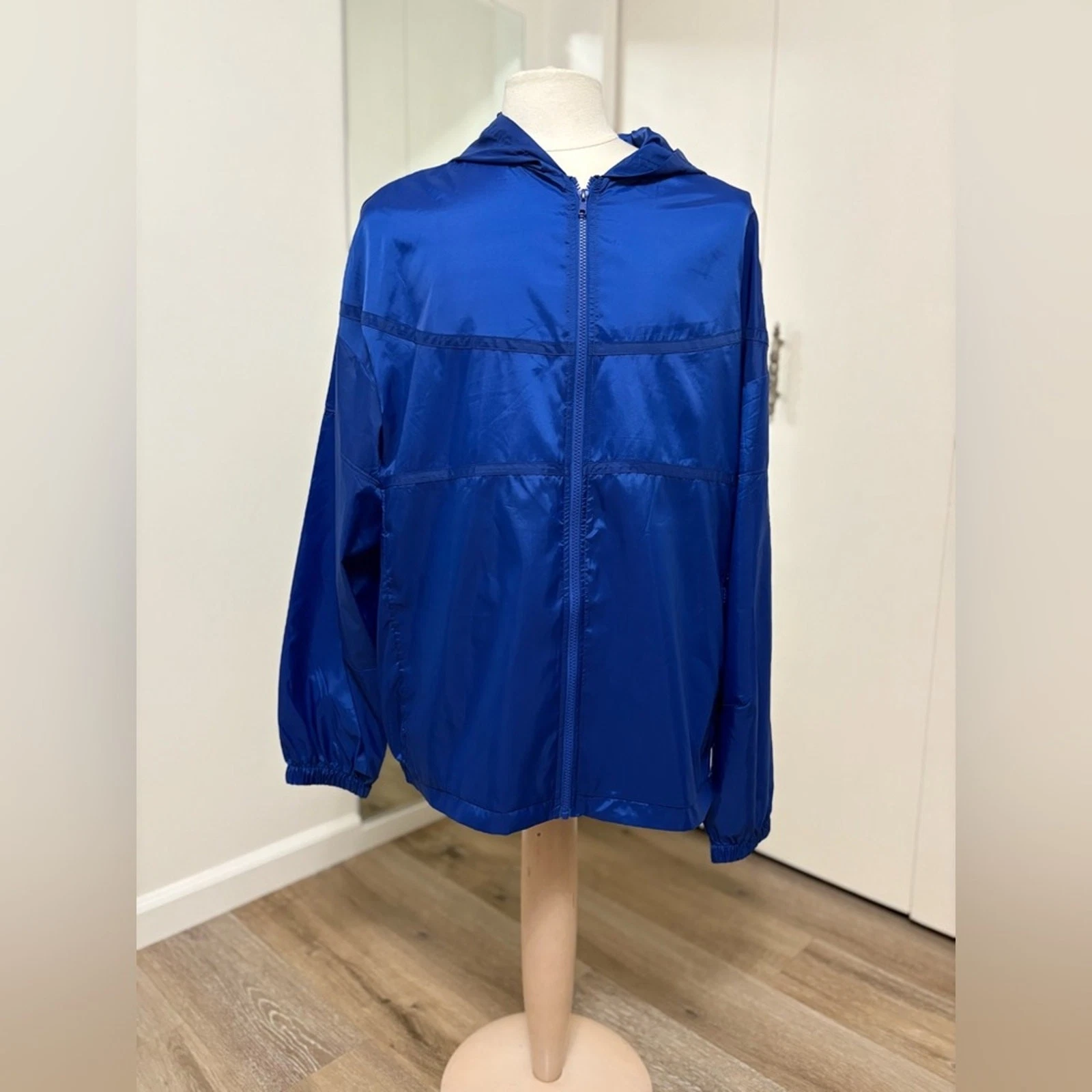 Bella + Canvas Men’s Blue Lightweight Hooded Windbreaker Jacket XL