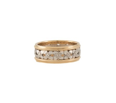 Vintage zweifarbiger Blumen Ehering in 14K