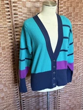 Vintage Pendelton Colorblock Striped Academia Cardigan SweaterVirgin Wool Med