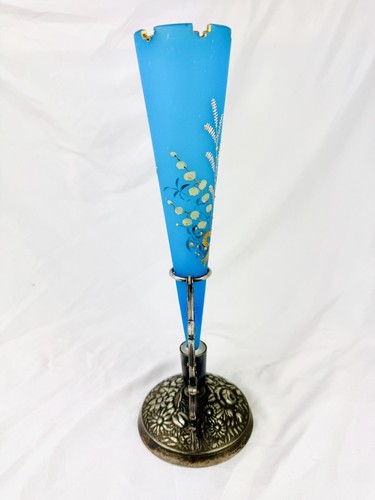 Jarrón antiguo de vidrio estético azul montado en placa de plata Meriden Britannia - Imagen 7 de 12