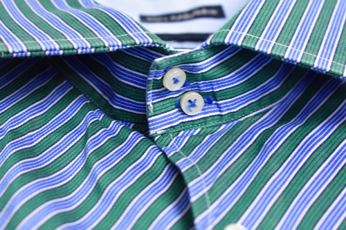 Tommy Hilfiger Green/Blue Diagonal Striped Spread Collar Dress Shirt Sz: Medium - Picture 3 of 7