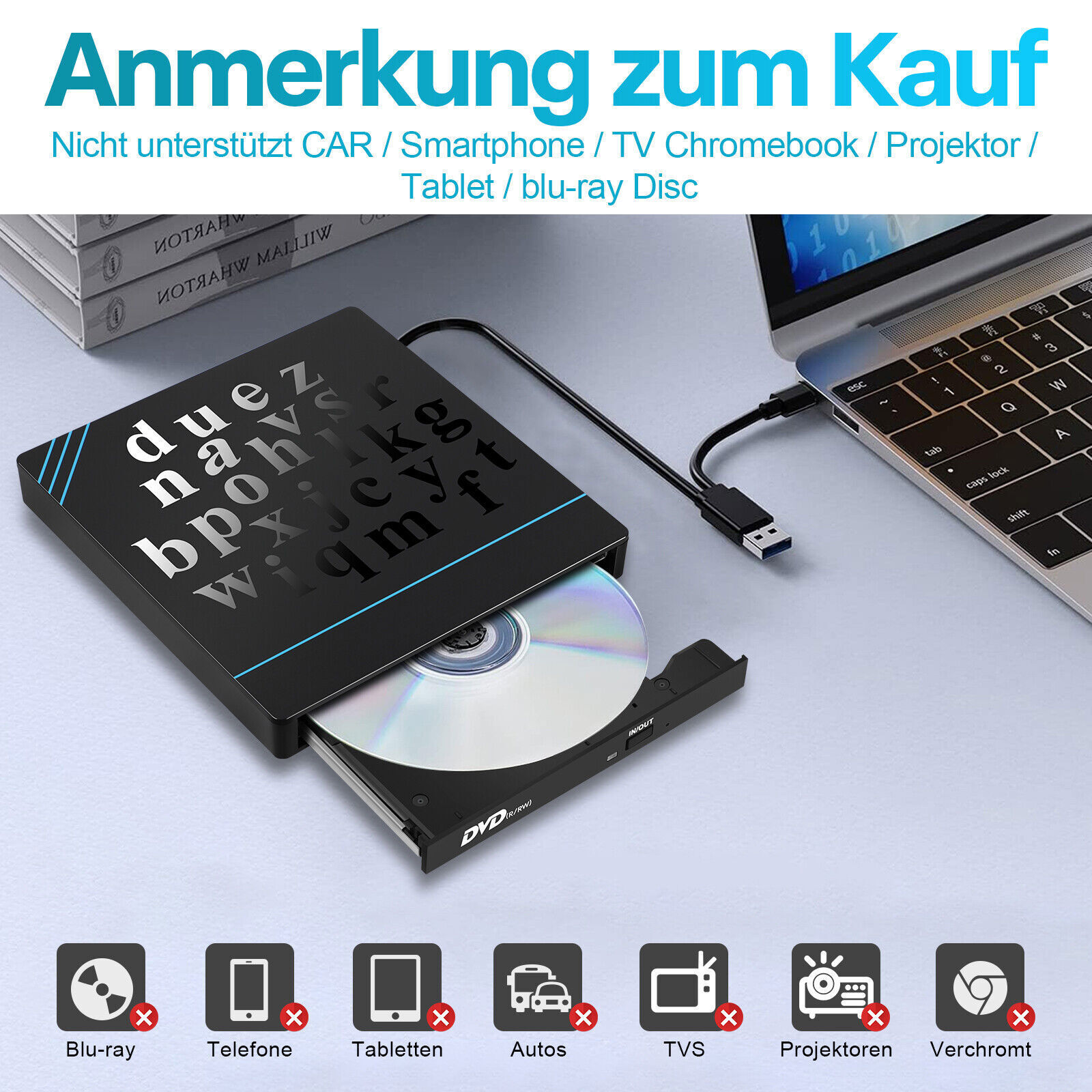 Laptop Mit Cd Laufwerk Windows 11 Externes CD/DVD Laufwerk USB3.0+Type-C Brenner Player Mit PC Laptop