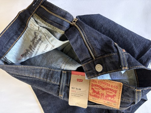 Pantalones de mezclilla Levi's 511 para hombre ajustados azul oscuro 28x30 mezcla de algodón elásticos nuevos con etiquetas - Imagen 17 de 20