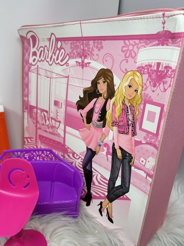 Estuche de transporte Barbie almacenamiento con cremallera caja rosa con accesorios para muebles artículos para mascotas - Imagen 2 de 8