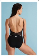 NWT CAPEZIO Contour Leotard Black Foil Accent 10253 Gray Reflective Binding