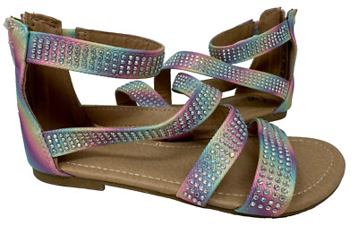 SO Youth Girl's Aniser Rainbow Gladiator Zip Up Sandals Multicolor Size:4 78C