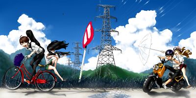 Anime girls boys power lines machine gun with guns Playmat Game Mat Desk
