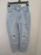 American Eagle Mom Jeans Size 00 24 X Short Distressed Blue Highest Rise NWT