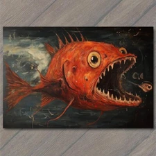 Art Print Giant Red Anglerfish Underwater Scene Colorful Deep Sea Ocean Art