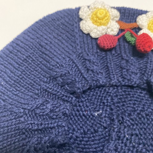 Zackali 4 Kids Knit Girls Hat Beret Blue Daisies Cherries Size 6 - Picture 3 of 9