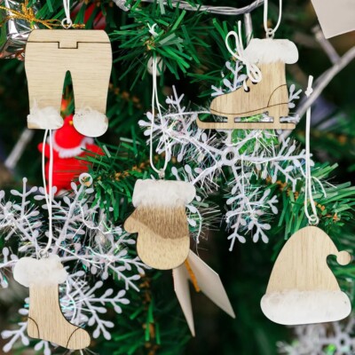 5er Set Christbaumschmuck zum Aufhängen aus Holz